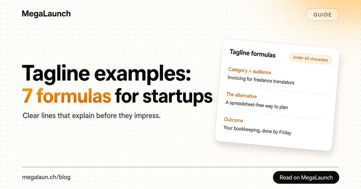 Blog cover showing a list of tagline formulas with a short example line under each